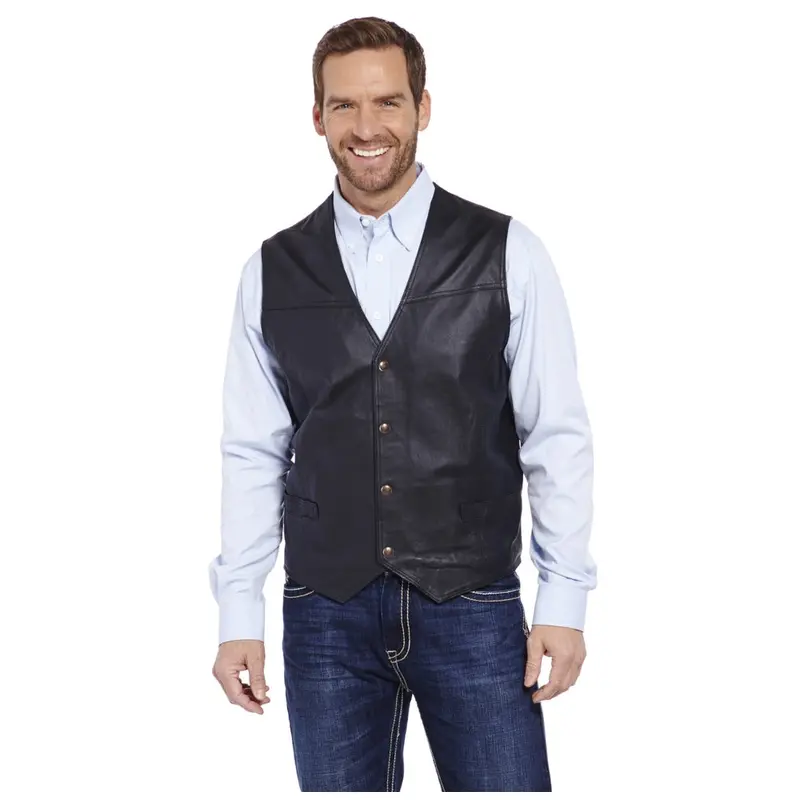 Ml1059 Cripple Creek Men's Snap Front Smooth Leather Vest - Black 1