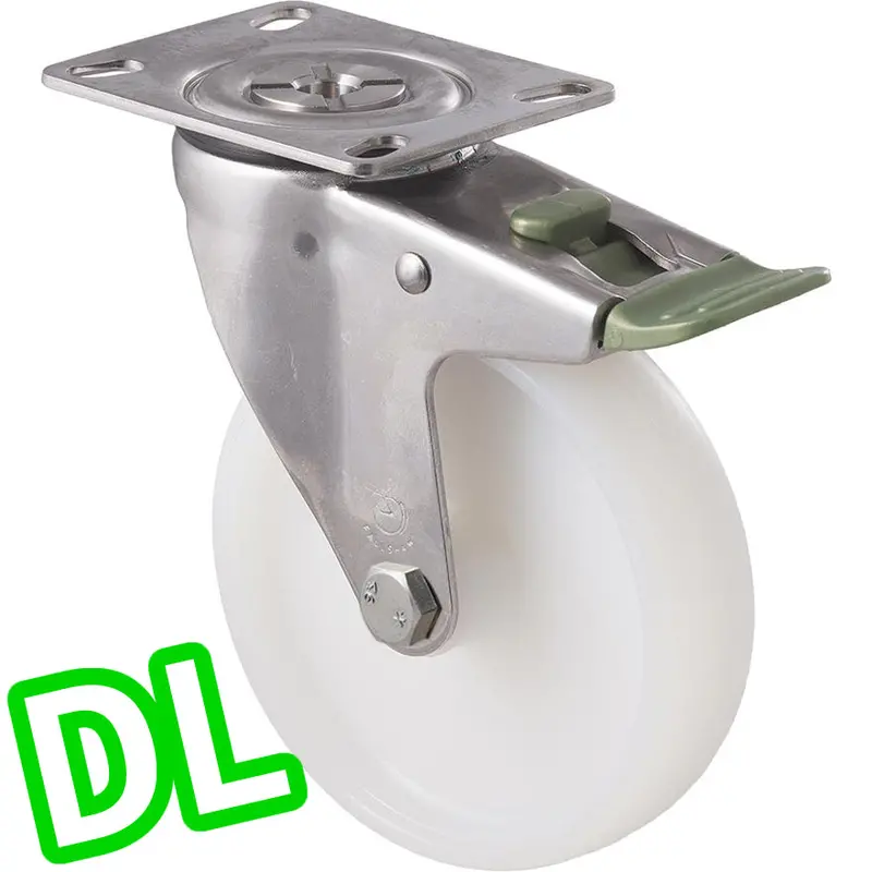 Mnn125ws/Mspdl 150 Kg Stainless Steel Swivel Plate Direction Lock Only 125Mm White Nylon 1