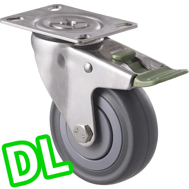 Msa100g/Mspdl 140 Kg Stainless Steel Swivel Plate Direction Lock Only 100Mm Grey Rubber 1