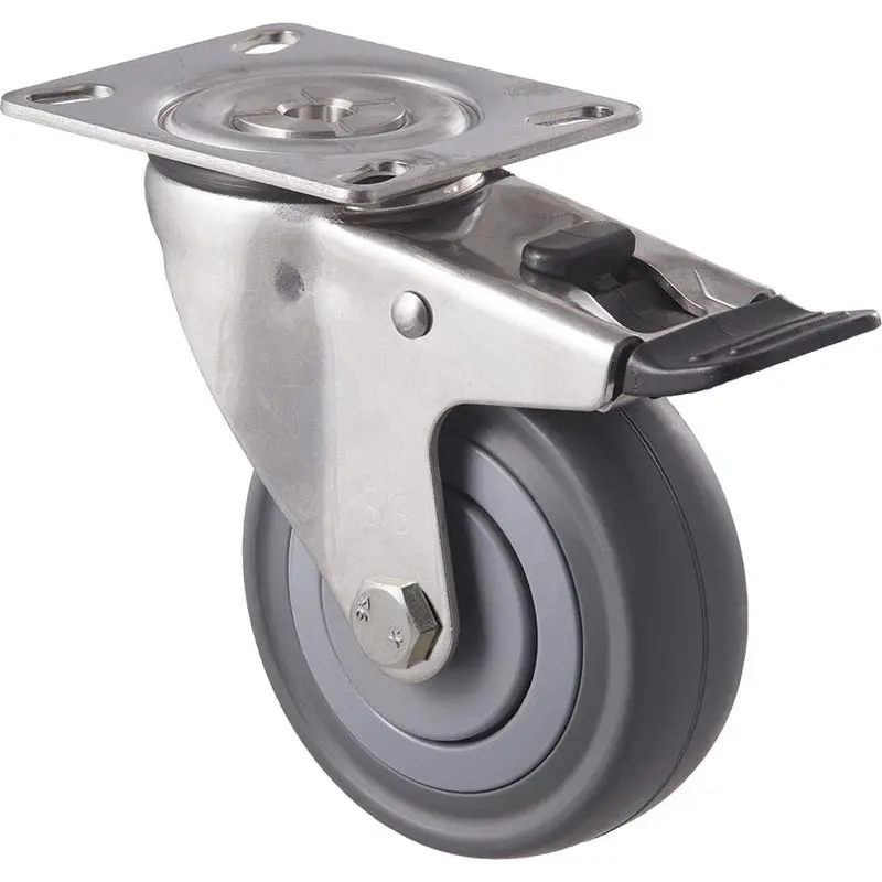 Msc100g/Msptb 140 Kg Stainless Steel Swivel Plate Total Brake 100Mm Grey Rubber 1