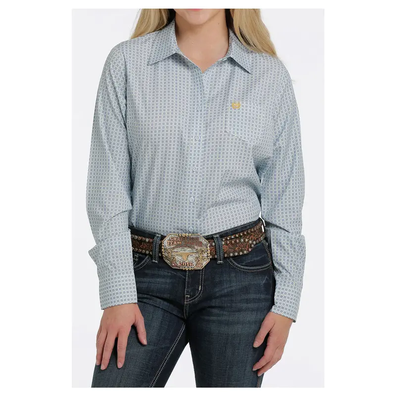 Msw9163004 Cinch Women's Arenaflex Long Sleeve Button Down Shirt - Light Blue Print 1