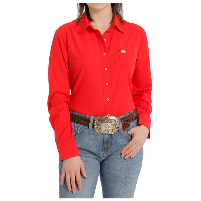Msw9163012 Cinch Women's Long Sleeve Arenaflex Western Button Shirt - Red 1