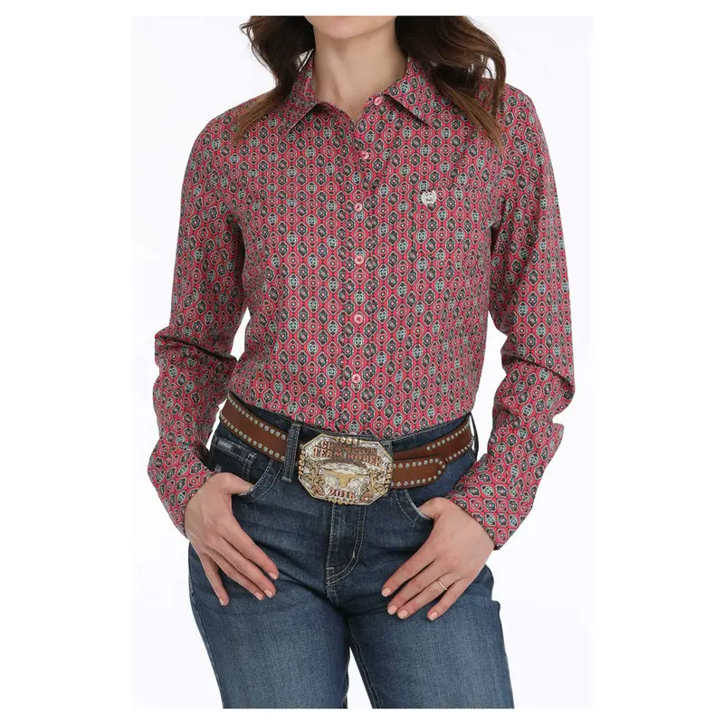 Msw9163029 Cinch Women's Arenaflex Long Sleeve Western Shirt - Pink Print 1