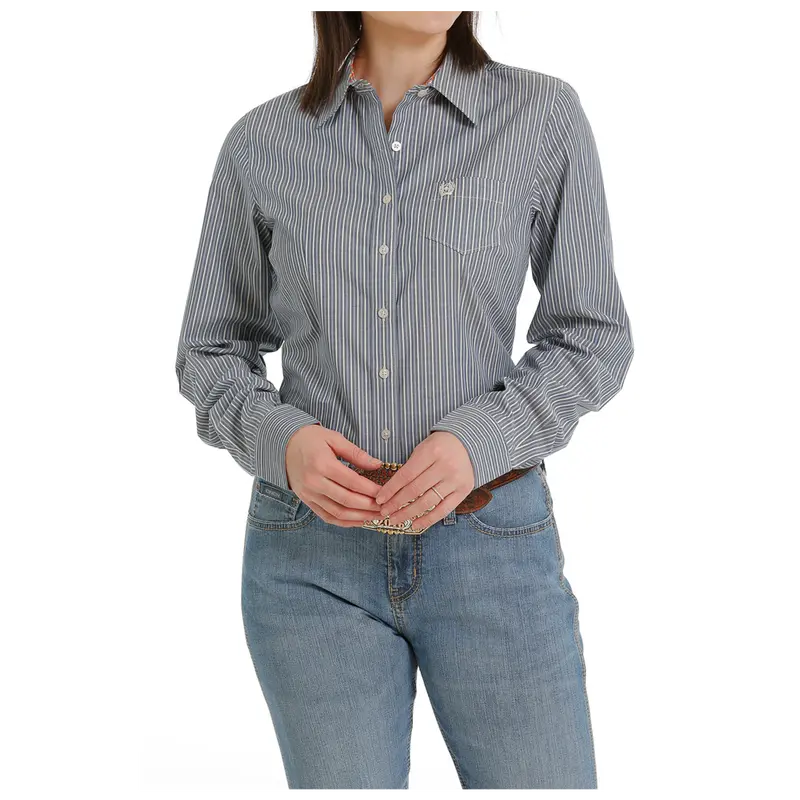 Msw9164196 Cinch Women's Long Sleeve Striped Button Shirt -Blue & White 1