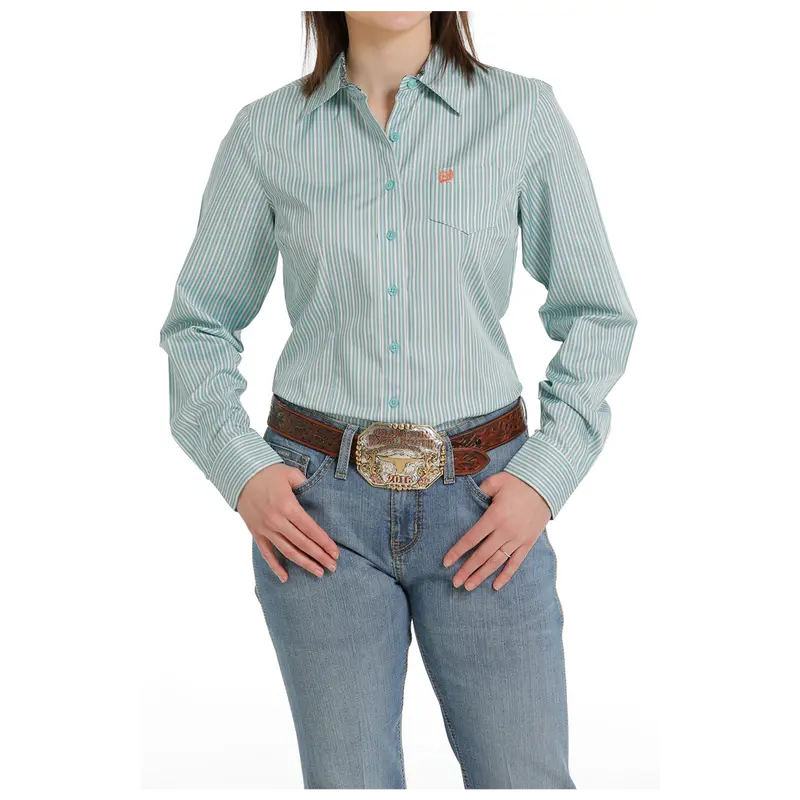 Msw9164198 Cinch Women's Long Sleeve Stripe Western Button Shirt - Blue 1