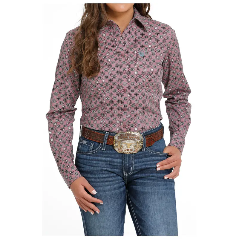 Msw9164206 Cinch Women's Long Sleeve Western Button Down Shirt - Pink Print 1