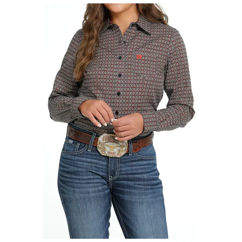 Msw9164207 Cinch Women's Long Sleeve Western Button Shirt -  Southwest Diamond 1