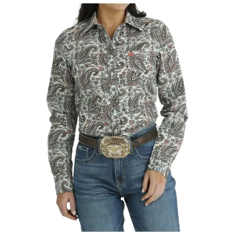 Msw9164218 Cinch Women's Long Sleeve Button Shirt - Light Blue Paisley 1