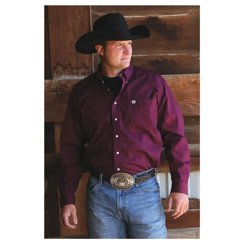 Mtw1104239 Cinch Men's Long Sleeve Button Down - Solid Burgundy 1