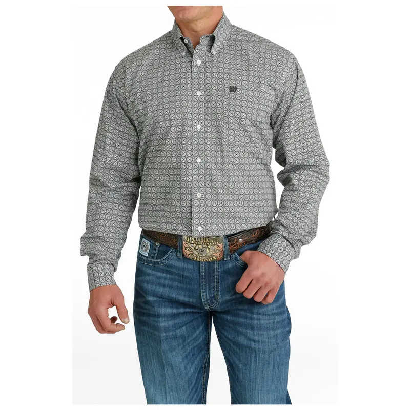 Mtw1105647 Cinch Men's Long Sleeve Button Down Western Shirt- White Print 1