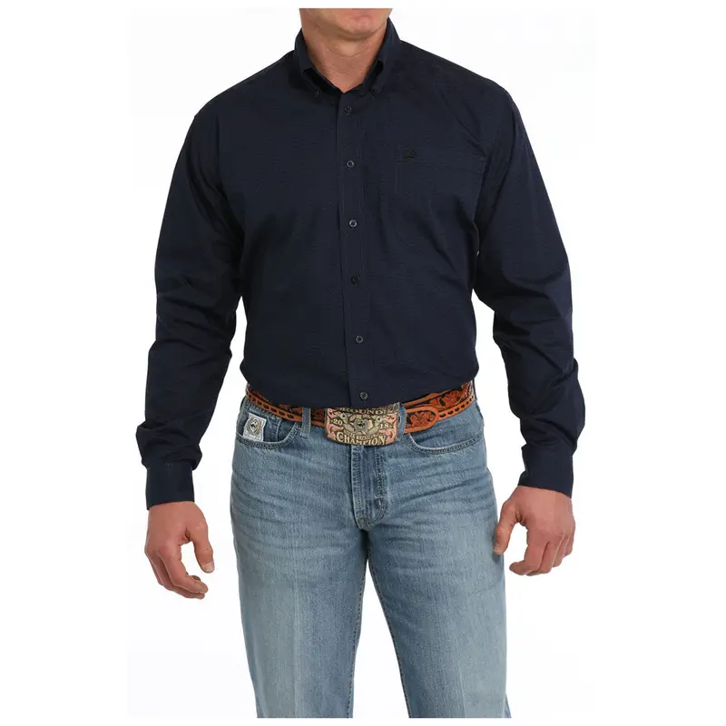 Mtw1105856 Cinch Men's Long Sleeve Button Down Western Shirt - Navy Print 1