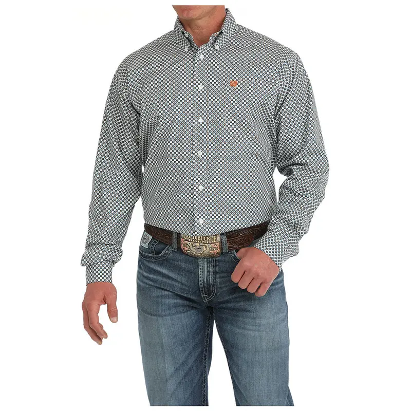 Mtw1105885 Cinch Men's Long Sleeve Western Button Down Shirt - White Print 1
