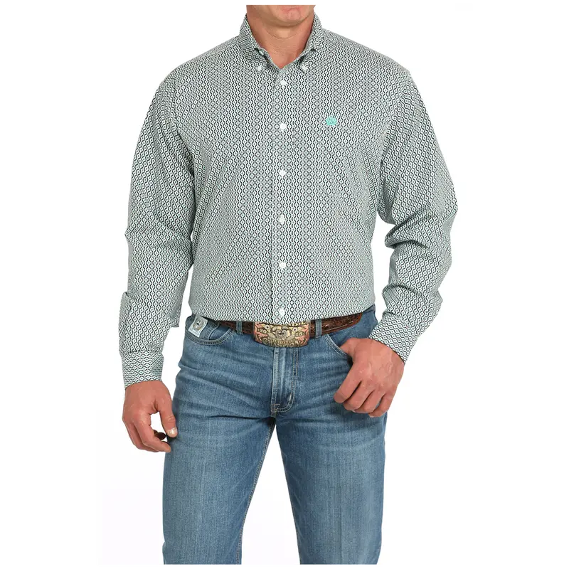 Mtw1105932 Cinch Men's Long Sleeve Button Down Western Shirt - White Print 1