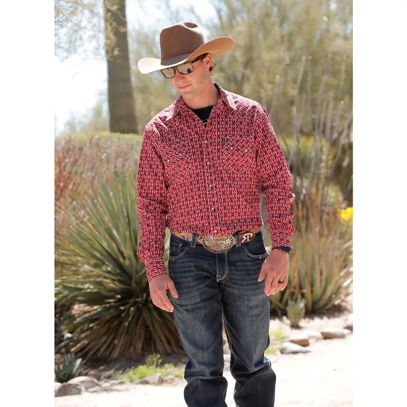 Mtw1301073 Cinch Men's Modern Fit Long Sleeve Snap Shirt - Red Print 1