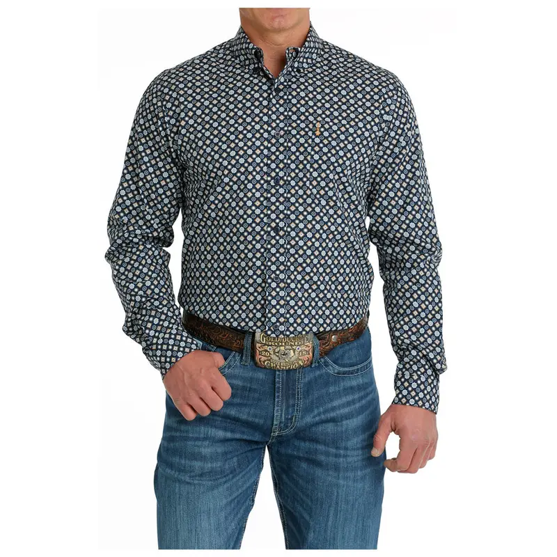 Mtw1347093 Cinch Men's Long Sleeve Buttondown Modern Fit Western Shirt - Navy Print 1