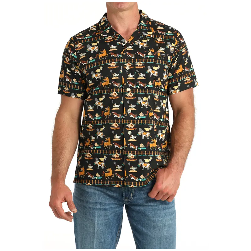 Mtw1401051 Cinch Men's Short Sleeve Camp Shirt - Funny Farm 1