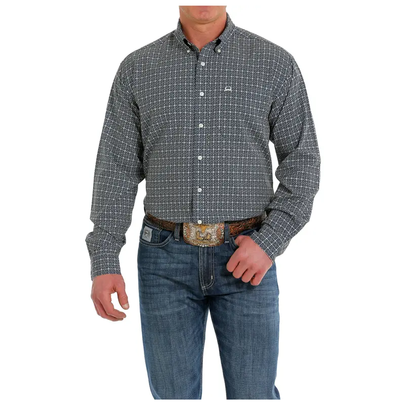 Mtw1862018 Cinch Men's Arenaflex Long Sleeve Western Button Down Shirt - Navy Print 1