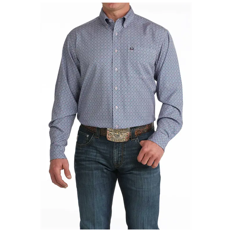 Mtw1862040 Cinch Men's Arenaflex Long Sleeve Button Down Shirt - Lilac Print 1