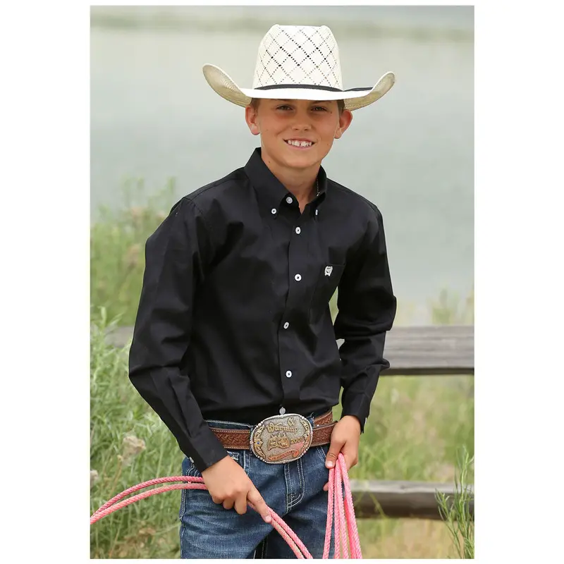 Mtw7060027 Cinch Boys Long Sleeve Button Down Shirt- Solid Black 1