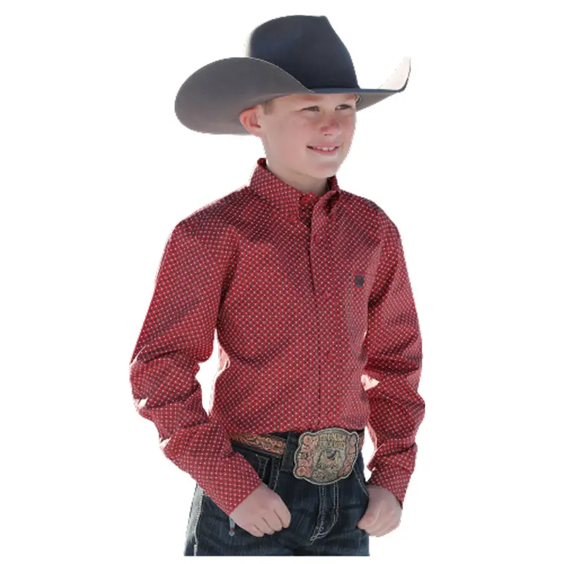 Mtw7060327 Cinch Boys Long Sleeve Button Down Western Shirt - Red Print 1