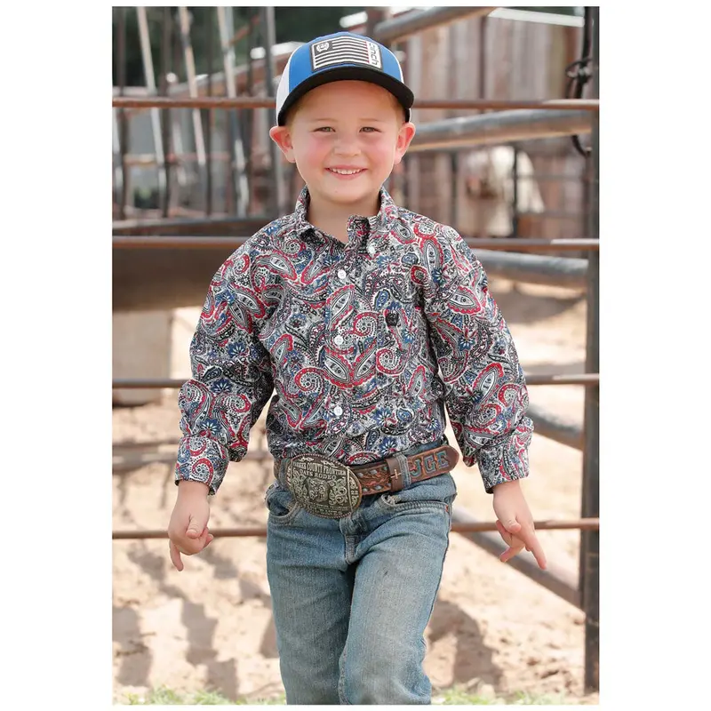 Mtw7060346 Cinch Boys Long Sleeve Western Buttondown Shirt - Multicolor Paisley 1