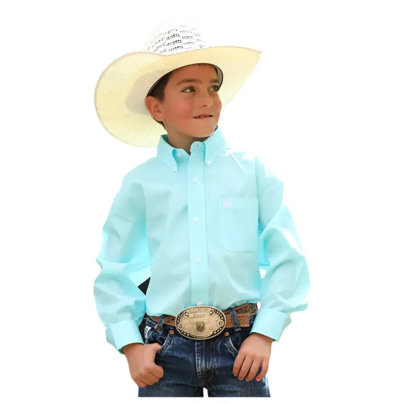 Mtw7060382 Cinch Boys Long Sleeve Button Down Western Shirt - Solid Turquoise 1