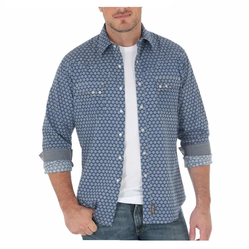 Mvr371m Wrangler Retro Men's Blue Print Western Shirt 1