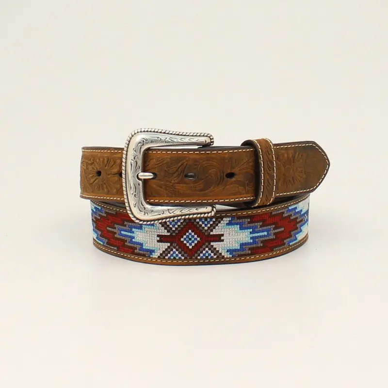 N210004644 Nocona Men's Embroidered Southwest Inlay Brown Belt 1