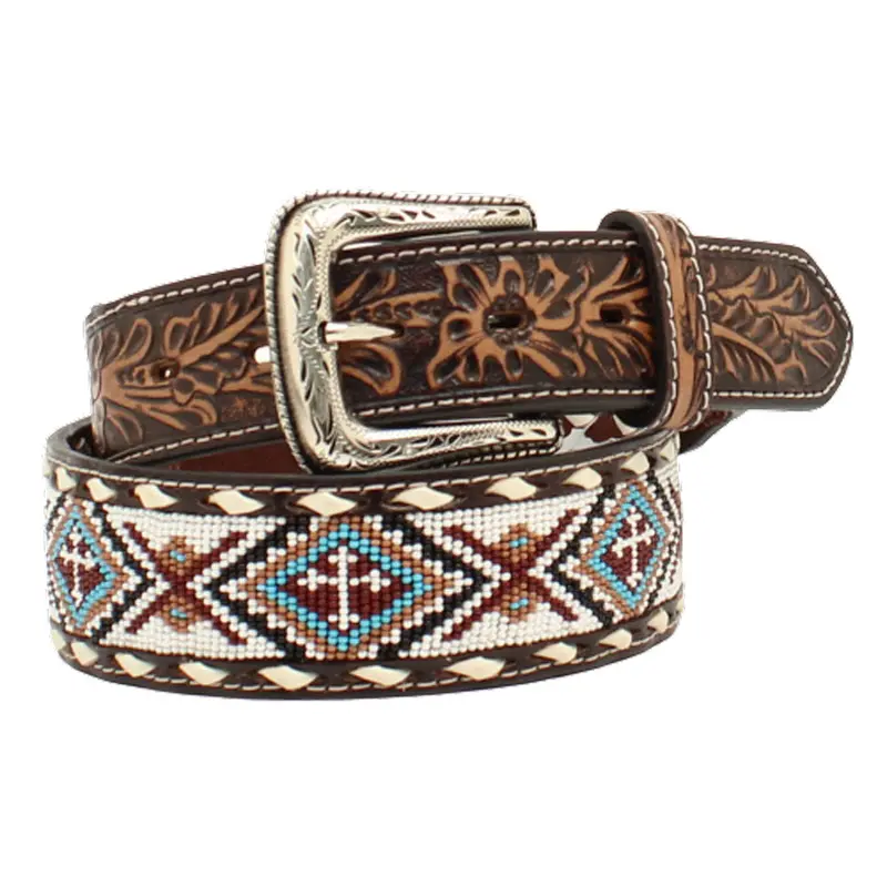 N210005505 Nocona Men's Cross Embroidered Buckstitch Brown Belt 1