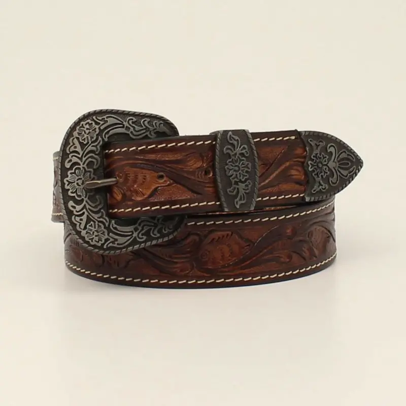 N2714302 Men's Nocona Hd Xtreme Floral Tooled Brown Belt 1
