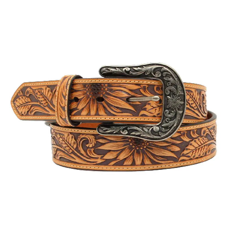 N320001608 Nocona Women's 1 1/2" Sunflower Embroidered Belt 1