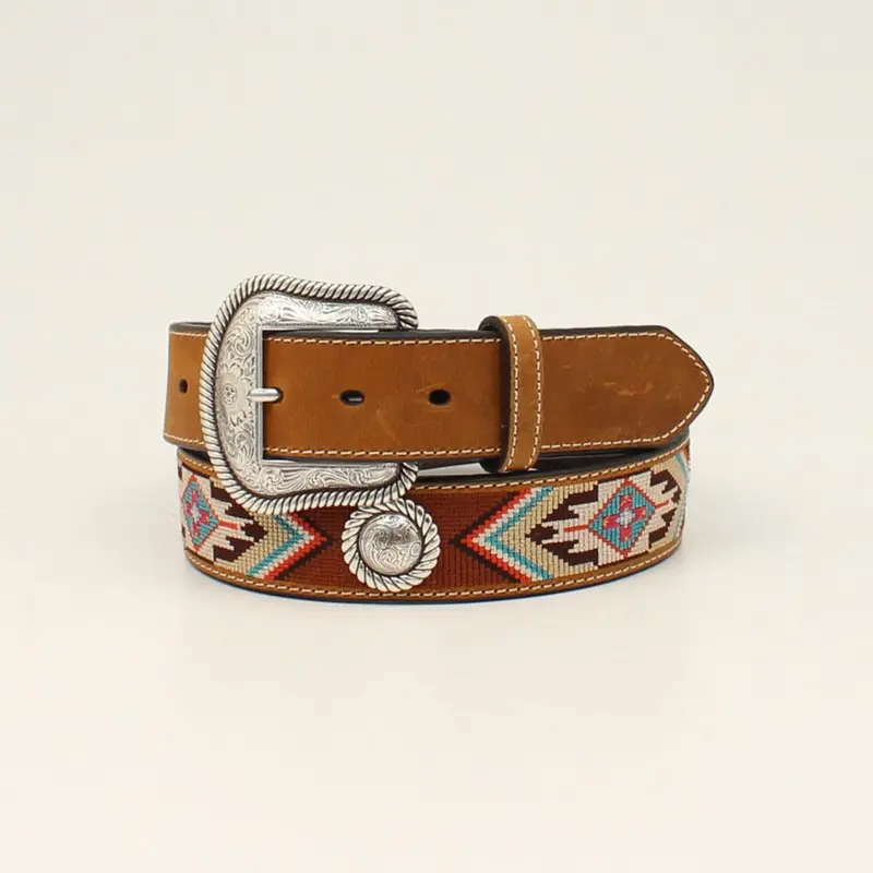 N320002944 Nocona Ladies Embroidered Southwest Round Concho Brown Belt 1
