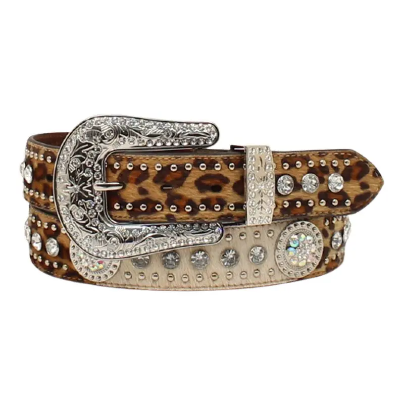 N320003402 Nocona Women's Calf Hide And Leopard Print Bling Belt 1