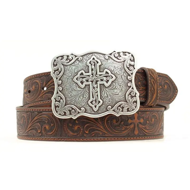 N3483802 Nocona Ladies Tooled Belt - Brown 1