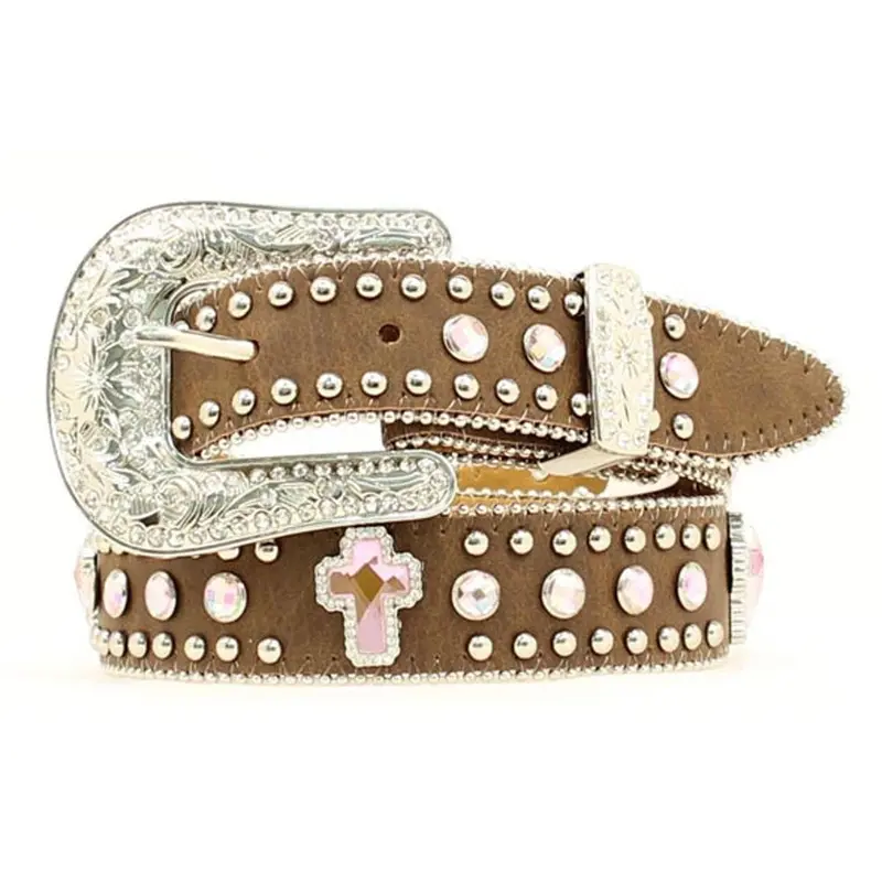 N4425644 Nocona Girls Fashion Rhinestone Cross Belt - Brown 1