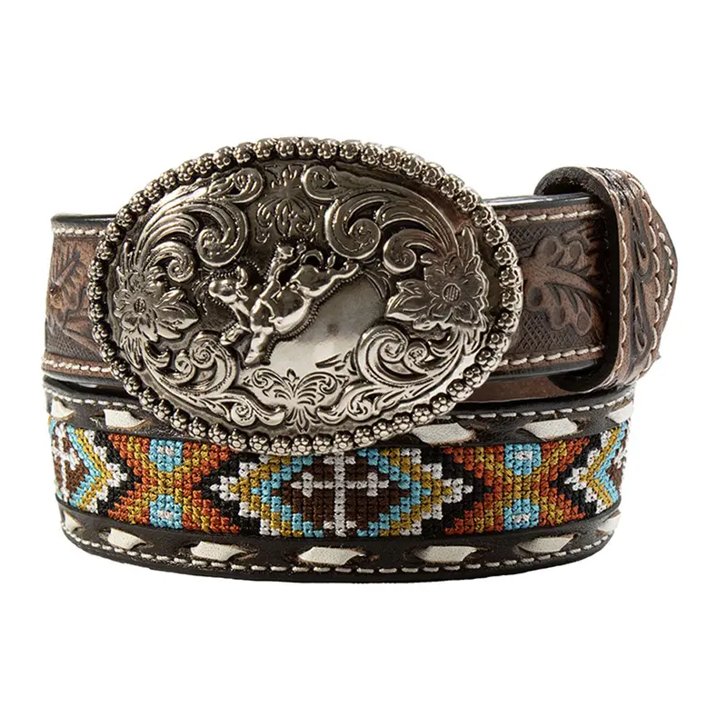 N4441632 Nocona Boys Cross Embroidery Belt - Rust 1