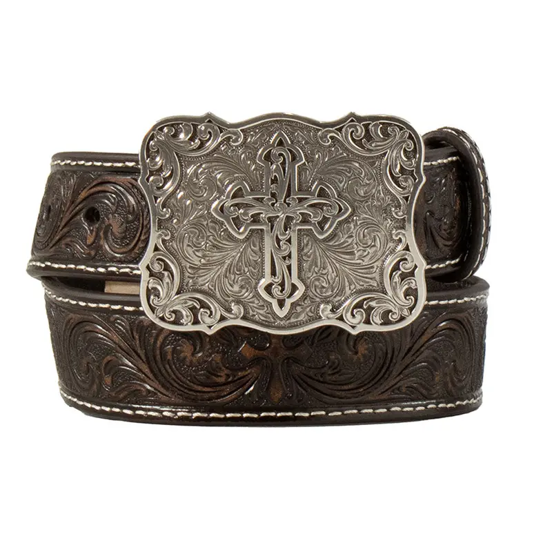 N4443102 Nocona Youth Western Embossed Belt W/Cross Buckle 1