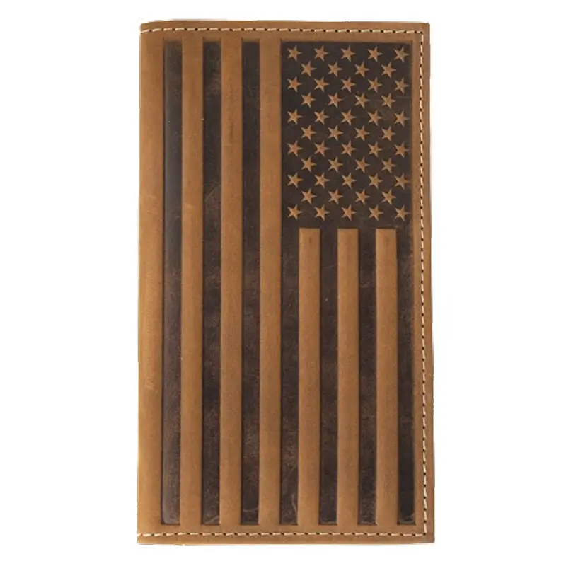 N500044102 Nocona Men's Brown Embossed Flag Rodeo Wallet 1