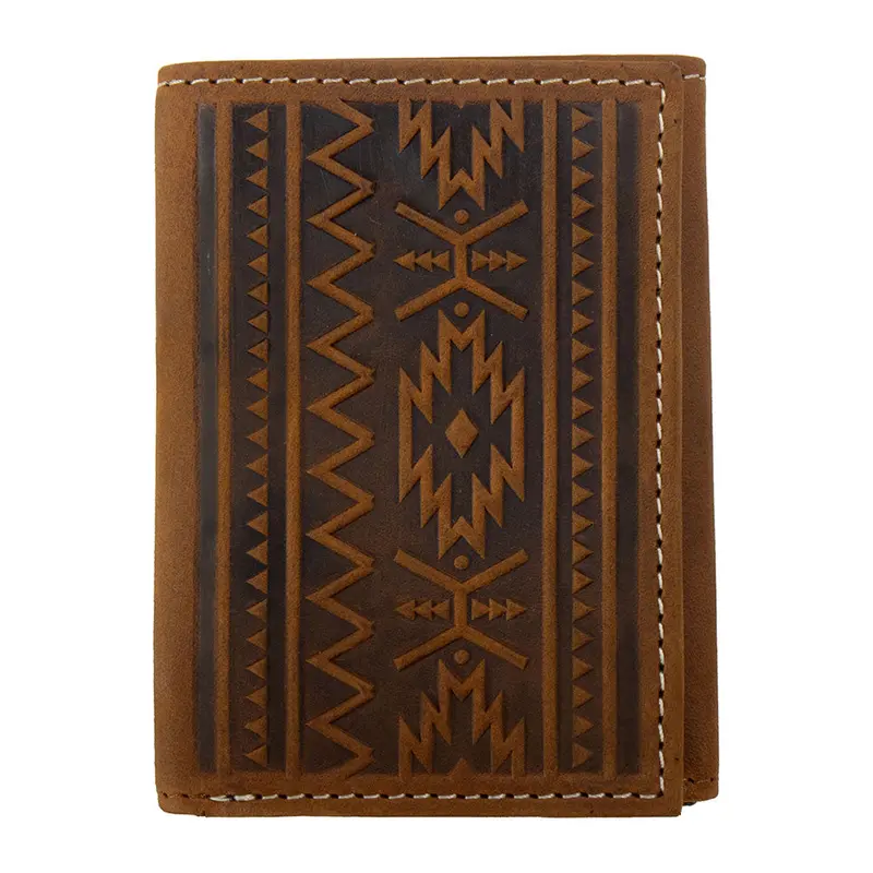N500049244 Nocona Mens Trifold Wallet Southwest Embossed - Medium Brown 1