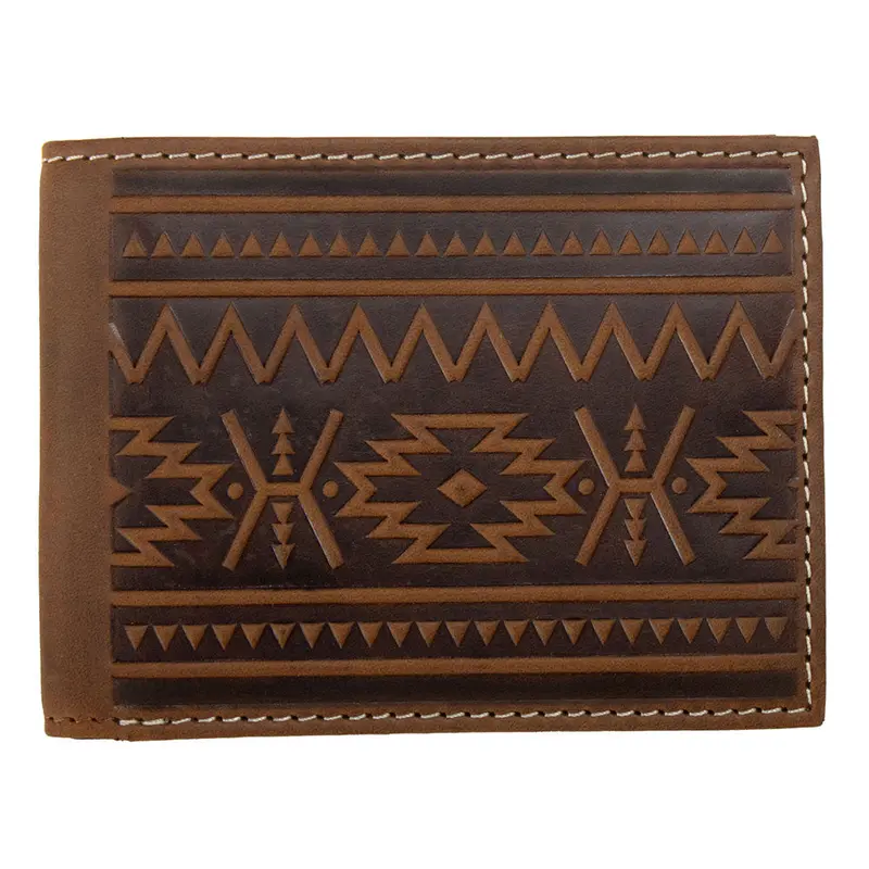 N500049344 Nocona Men's Southwest Embossed Bifold Wallet - Medium Brown 1