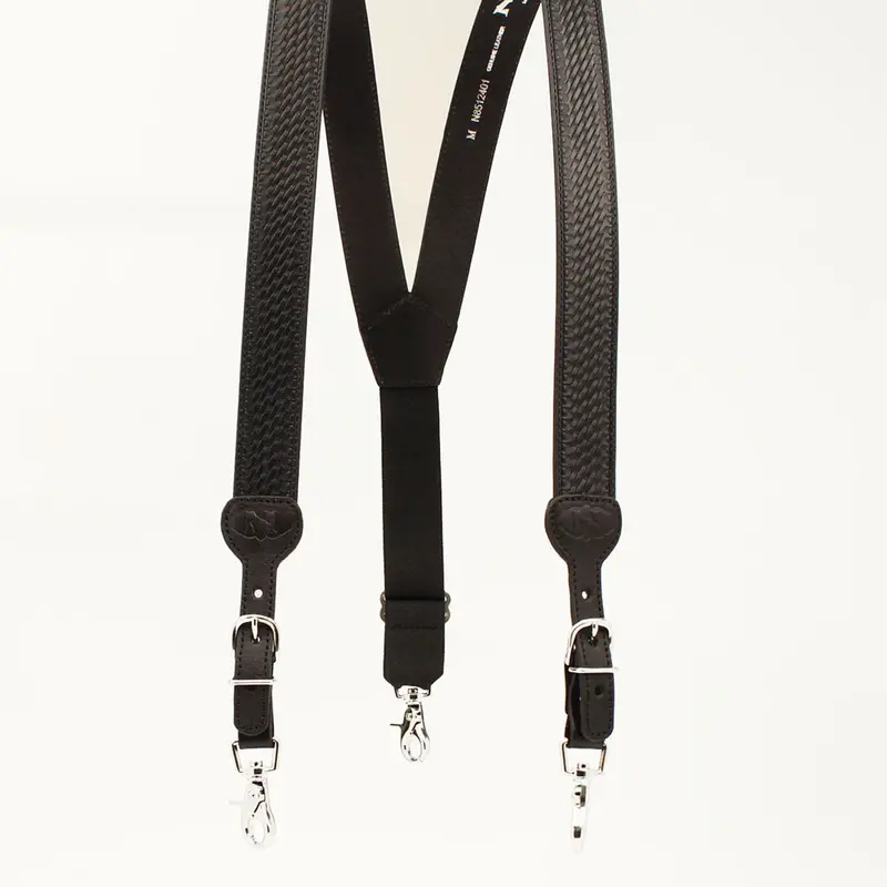 N8512401 Nocona Gallus Black Leather Suspenders With Basketweave Tooling - Black 1