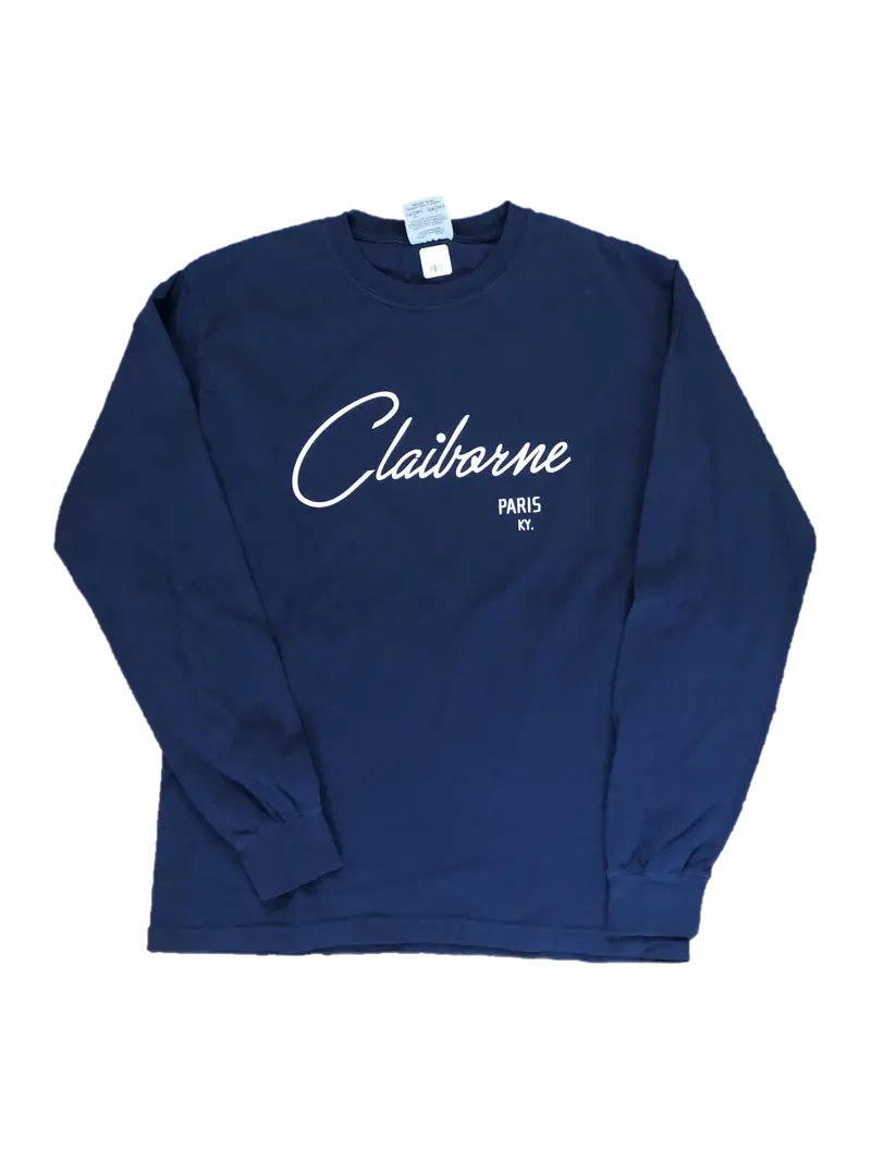 Navy Claiborne Script Long Sleeve T-Shirt 1