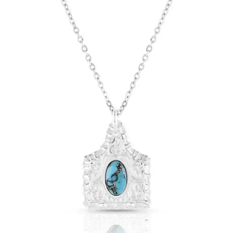 Nc5398 Montana Silversmiths Chiseled Cow Tag Turquoise Necklace 1