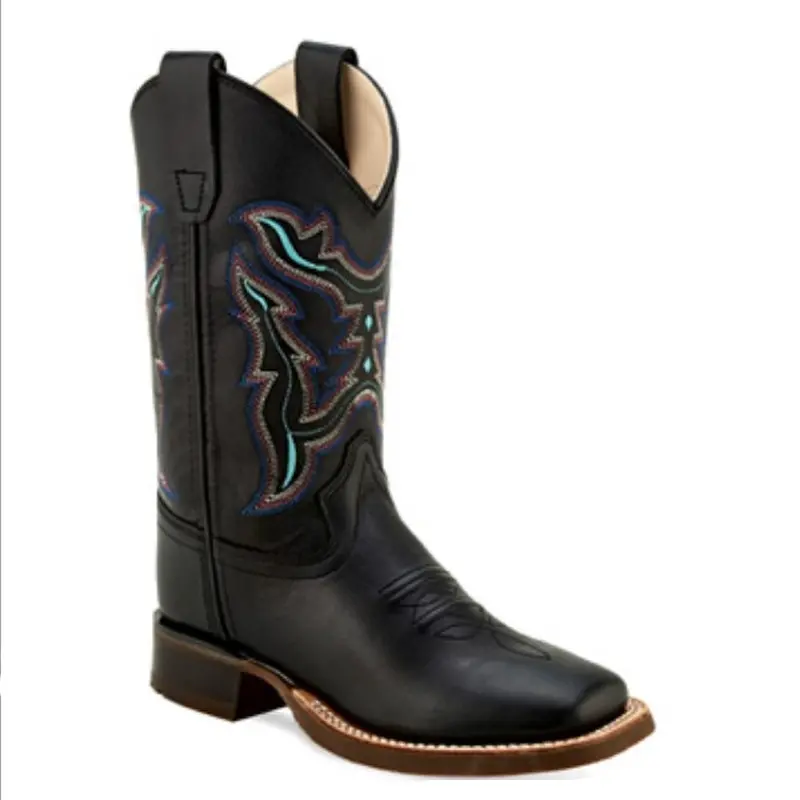 Old West Kids’ Black Square-Toe Leather Western Boots – Authentic Style