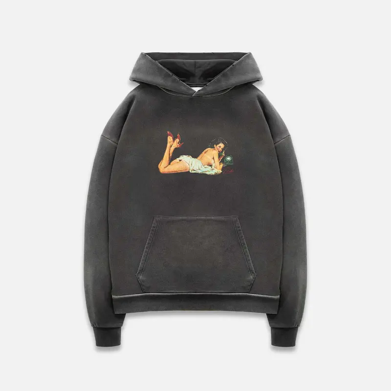 Pin Up Washed Black Hoodie 1