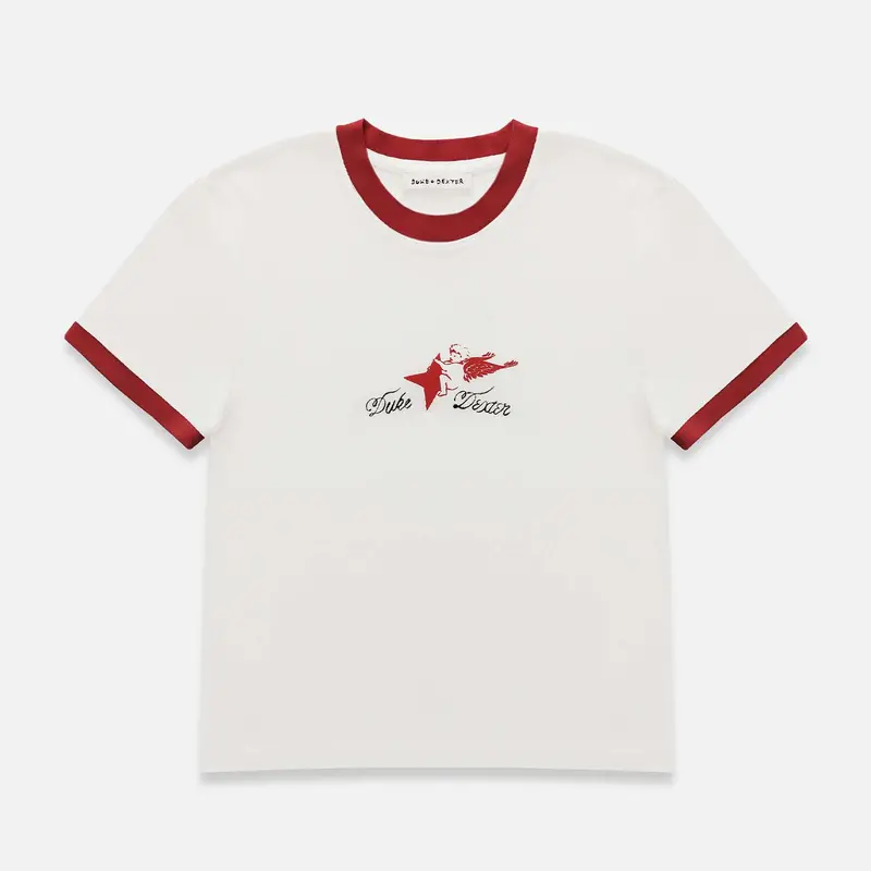 Plus Vintage White + Red Ringer Baby Tee - Women's 1
