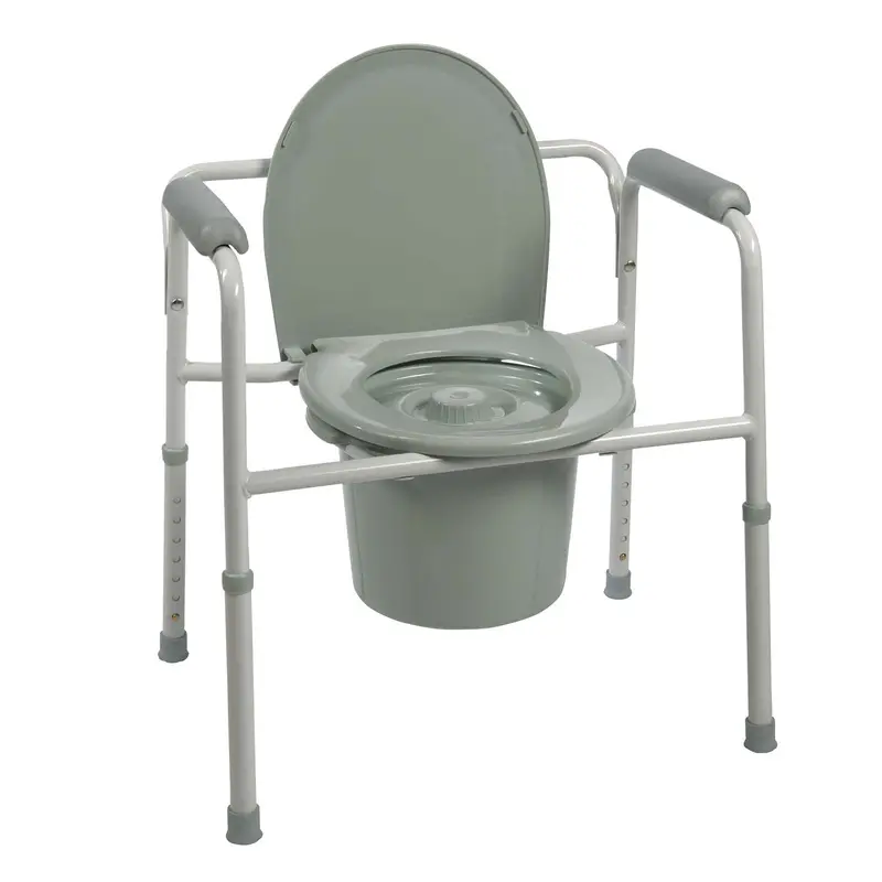 Probasics Three-In-One Steel Commode With Plastic Armrests, Grey 1