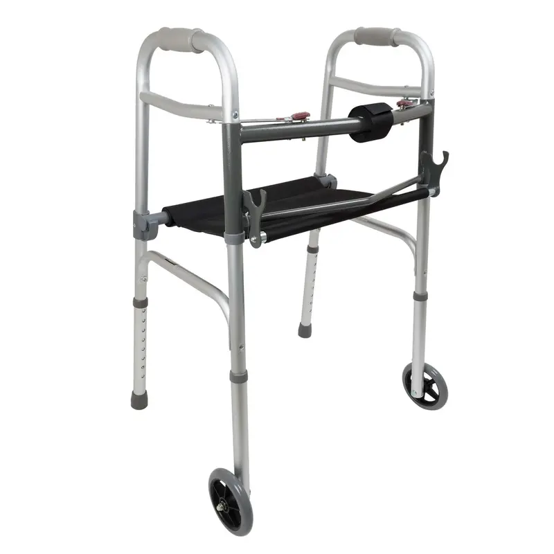Probasics Two-Button Folding Walker W/ Wheels & Roll-Up Seat (2 Per Case) 1