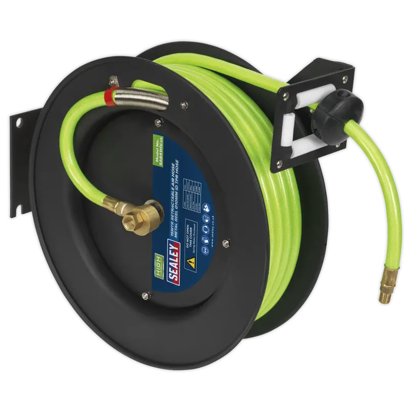 Retractable Air Hose Metal Reel 15Mtr Ø10mm Id High Visibility Tpr Hose 1