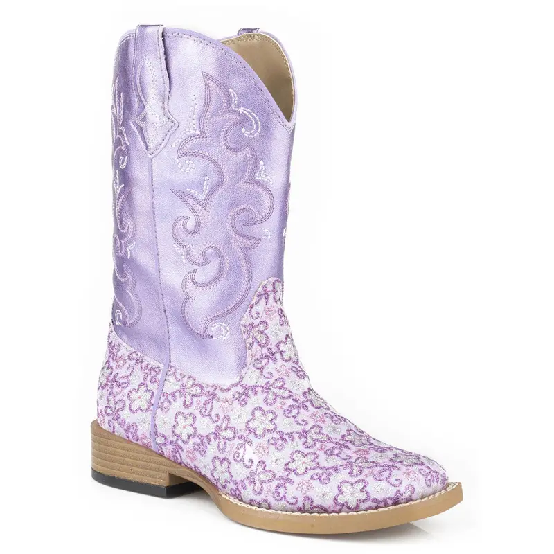 Roper Little Girl’s Purple Glitter Metallic Vamp Cowgirl Boots